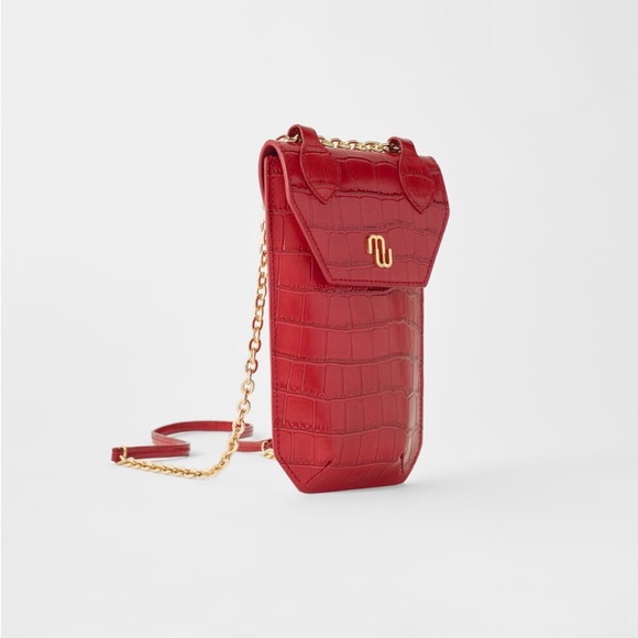 MAJE BURGUNDY CROCODILE-EFFECT EMBOSSED LEATHER PHONE CASE - Picture 2 of 5